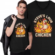 Koszulki męskie - Śmieszna Koszulka Steve's Lava Chicken Pixel Minecraft dla Gracza Gry Film - miniaturka - grafika 1