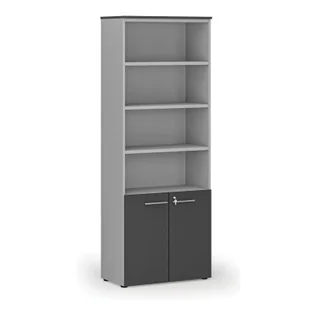 Szafa biurowa kombinowana PRIMO GRAY, drzwi na 2 poziomach, 2128 x 800 x 420 mm, szary/grafit - Szafy biurowe - miniaturka - grafika 1