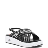 Klapki i japonki damskie - Love Moschino Skórzane klapki NASTROLOGO - miniaturka - grafika 1