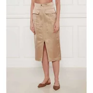Spódnice - Marc Cain Satynowa spódnica z dodatkiem lnu - miniaturka - grafika 1