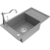 Zlewozmywaki z baterią - Mexen Elias zlewozmywak granitowy 1-komorowy z ociekaczem i baterią kuchenną Carla, szary - miniaturka - grafika 1