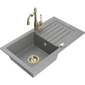 Zlewozmywaki z baterią - Mexen Pablo zlewozmywak granitowy 1-komorowy z ociekaczem i baterią kuchenną Carla, szary - miniaturka - grafika 1