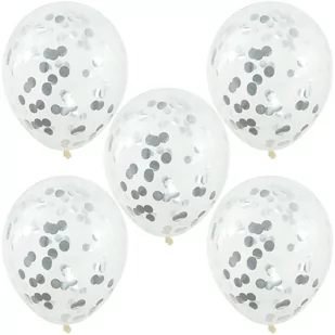 Balony Urodzinowe Z Konfetti Srebrne Roczek 5szt - Baby shower i roczek - miniaturka - grafika 1