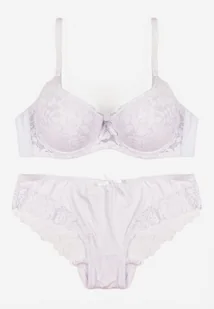 Biały Komplet Biustonosz i Majtki Typu Figi Ozdobiony Koronką Ezivane - Komplety damskie - miniaturka - grafika 1