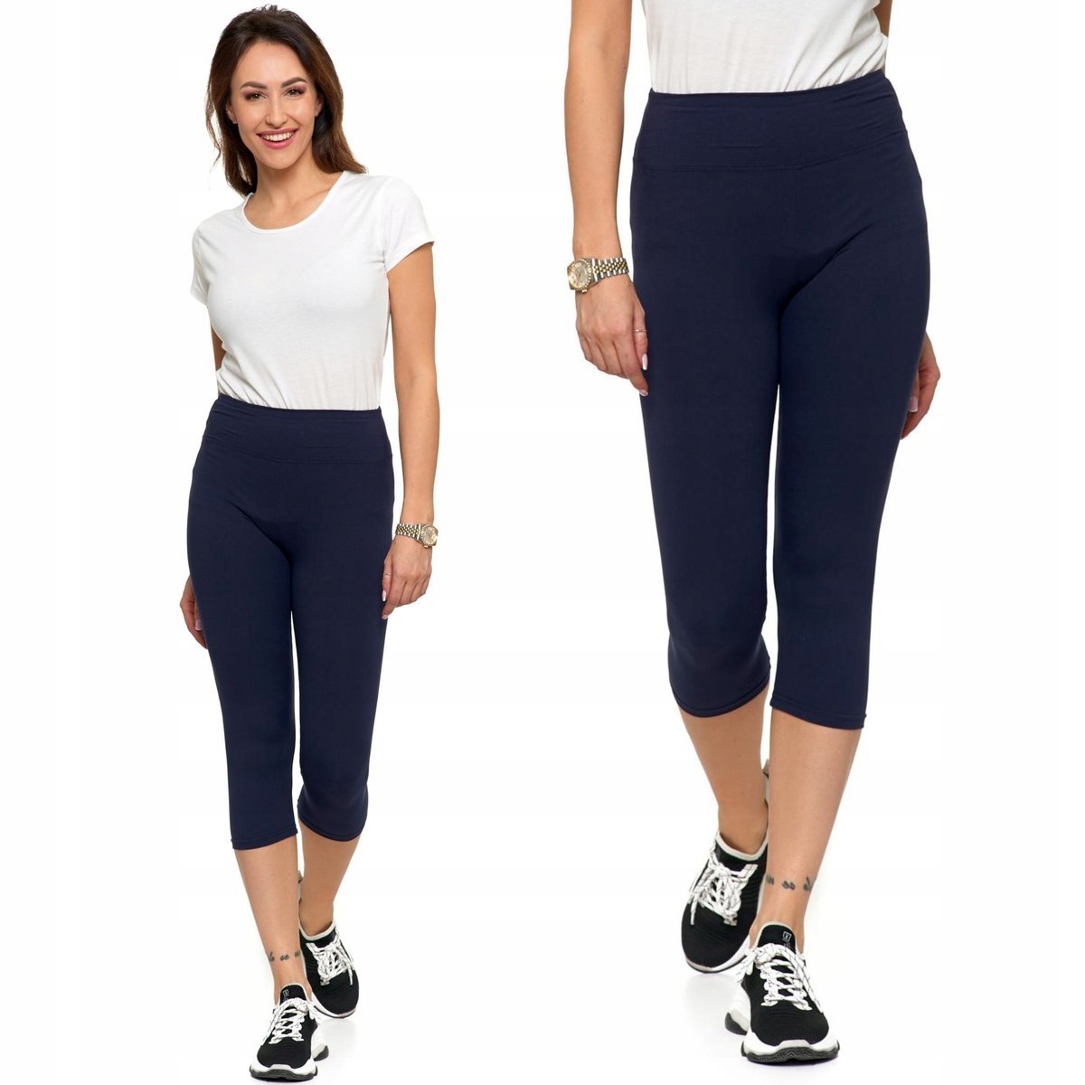 Sportowe Legginsy Damskie 3/4 Klasyczne Getry Fit Peach Touch Moraj S/M Navy