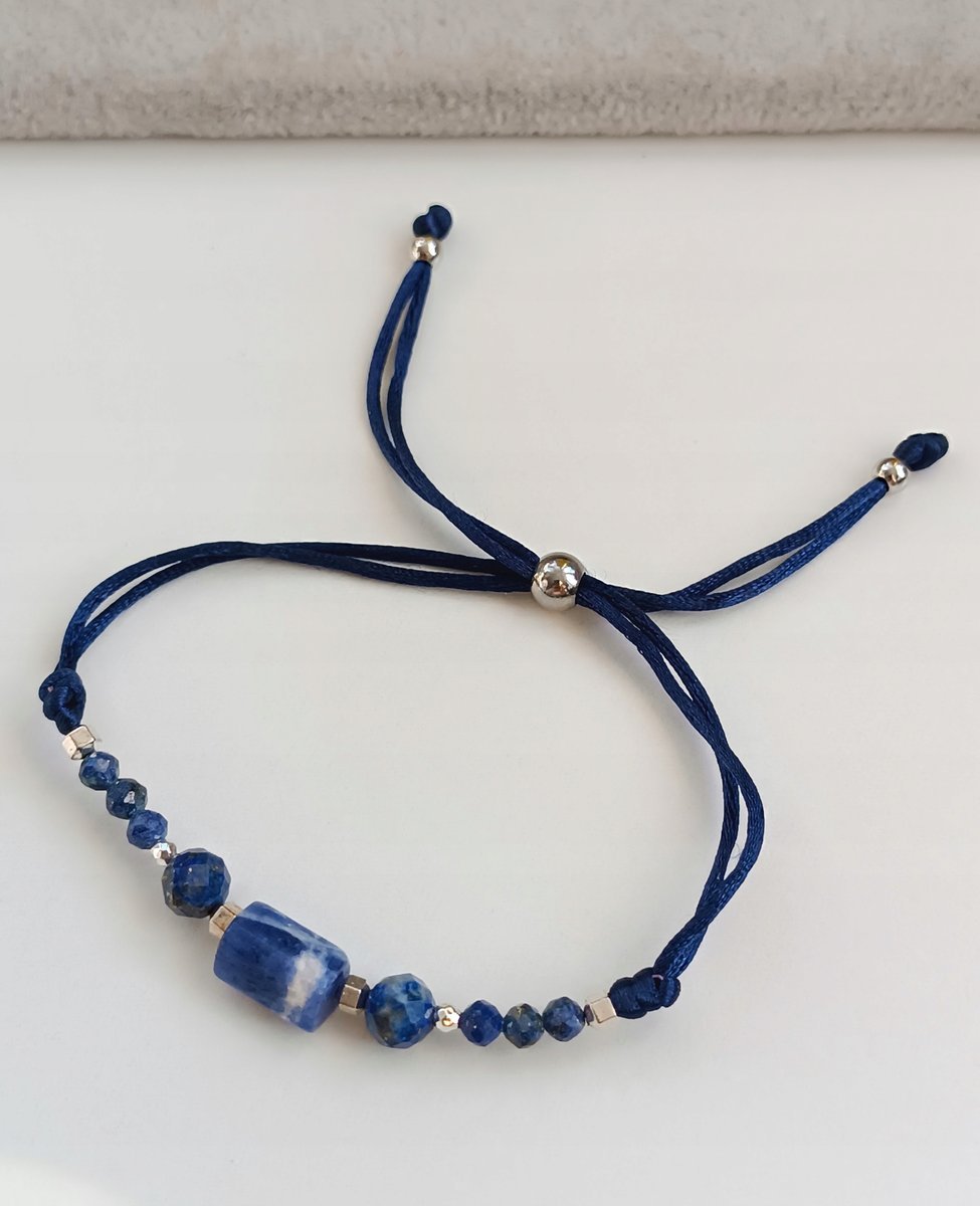 LUKSUSOWA GRANATOWA BRANSOLETKA REGULOWANA LAPIS LAZULI SODALIT STOPER STAL