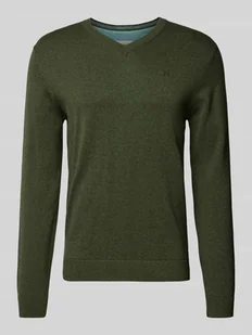 Sweter z dzianiny o kroju regular fit z dekoltem w serek - Swetry męskie - miniaturka - grafika 1