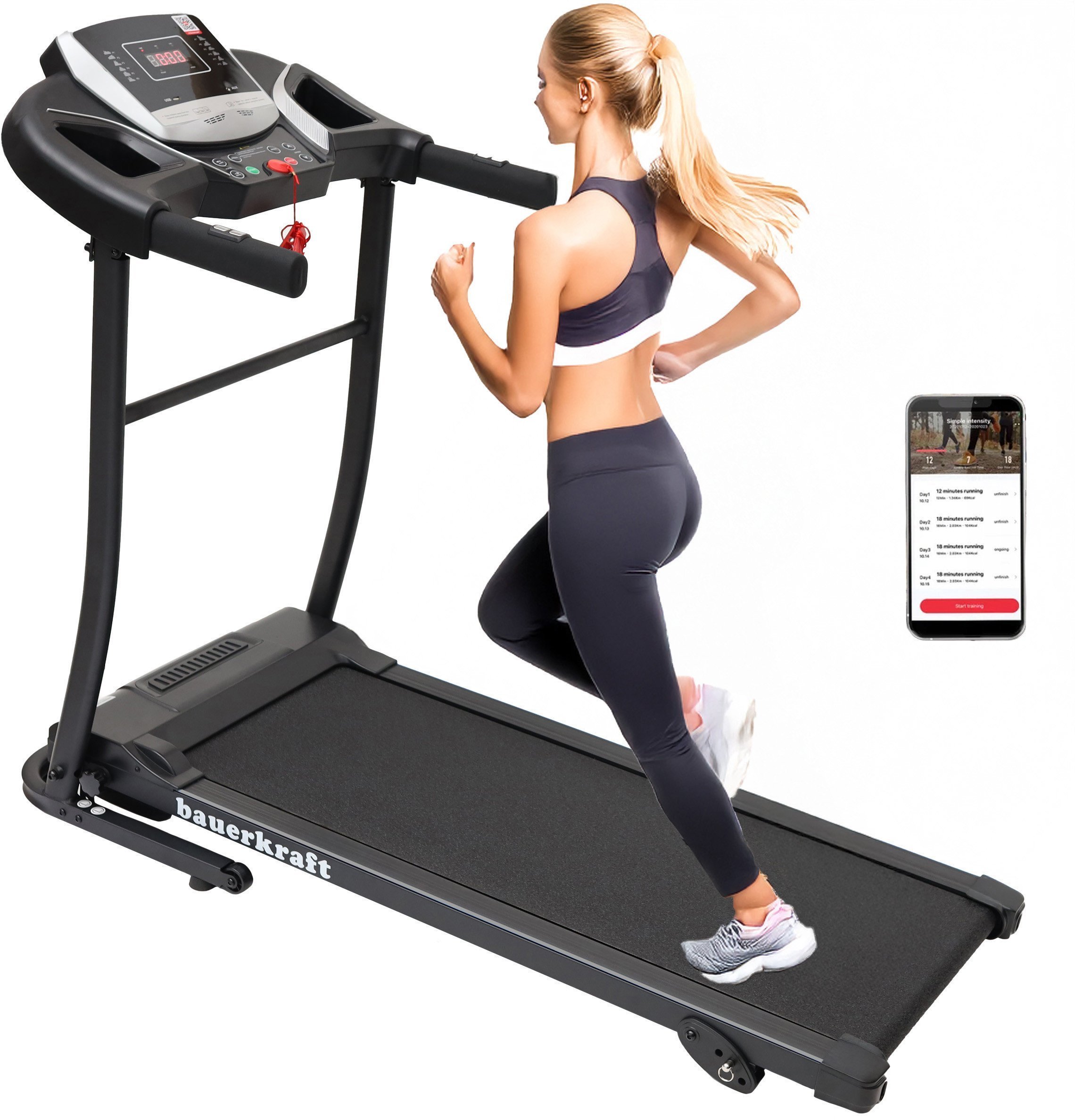 Bieżnia elektryczna domowa z uchwytami składana regulacja nachylenia aplikacja