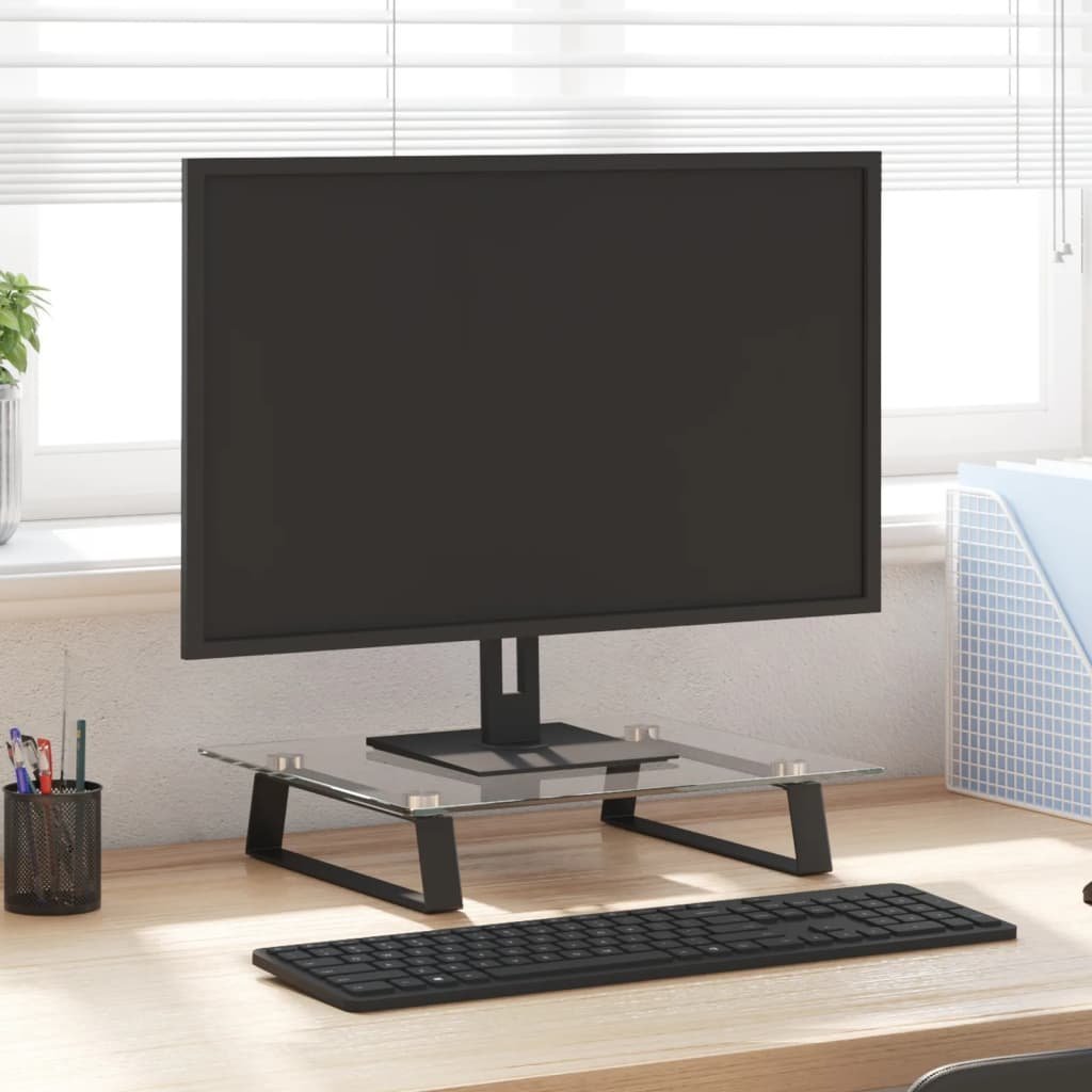 vidaXL Podstawka pod monitor, czarna, 40x35x8cm, szkło hartowane metal 374227 VidaXL