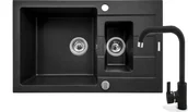 Zlewozmywaki z baterią - ZESTAW PYRAMIS SPARTA PLUS (78x48) 1 1/2B 1D + SILVIO czarny (nakrapiany) (070062801S) - miniaturka - grafika 1