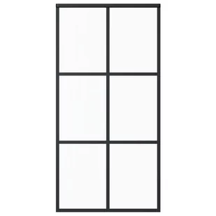 vidaXL Drzwi przesuwne, szkło ESG i aluminium, 102x205 cm, czarne - Dekoratorstwo - miniaturka - grafika 1
