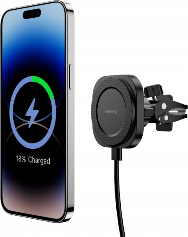 Swissten Magstick Compact Magnetic Car Holder With Wireless Charger 15W/7,5W Magsafe Compatible