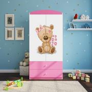 Szafy i szafki dla dzieci - Szafa dwudrzwiowa, do pokoju dziecka, babydreams, 90 cm, miś z kwiatkami, różowa - miniaturka - grafika 1