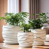 Inne - TEMU 3-częściowy zestaw ceramicznych doniczek w stylu boho z otworami drenażowymi, geometrycznym wzorem, nieregularnym kształtem, dekoracyjnymi - miniaturka - grafika 1