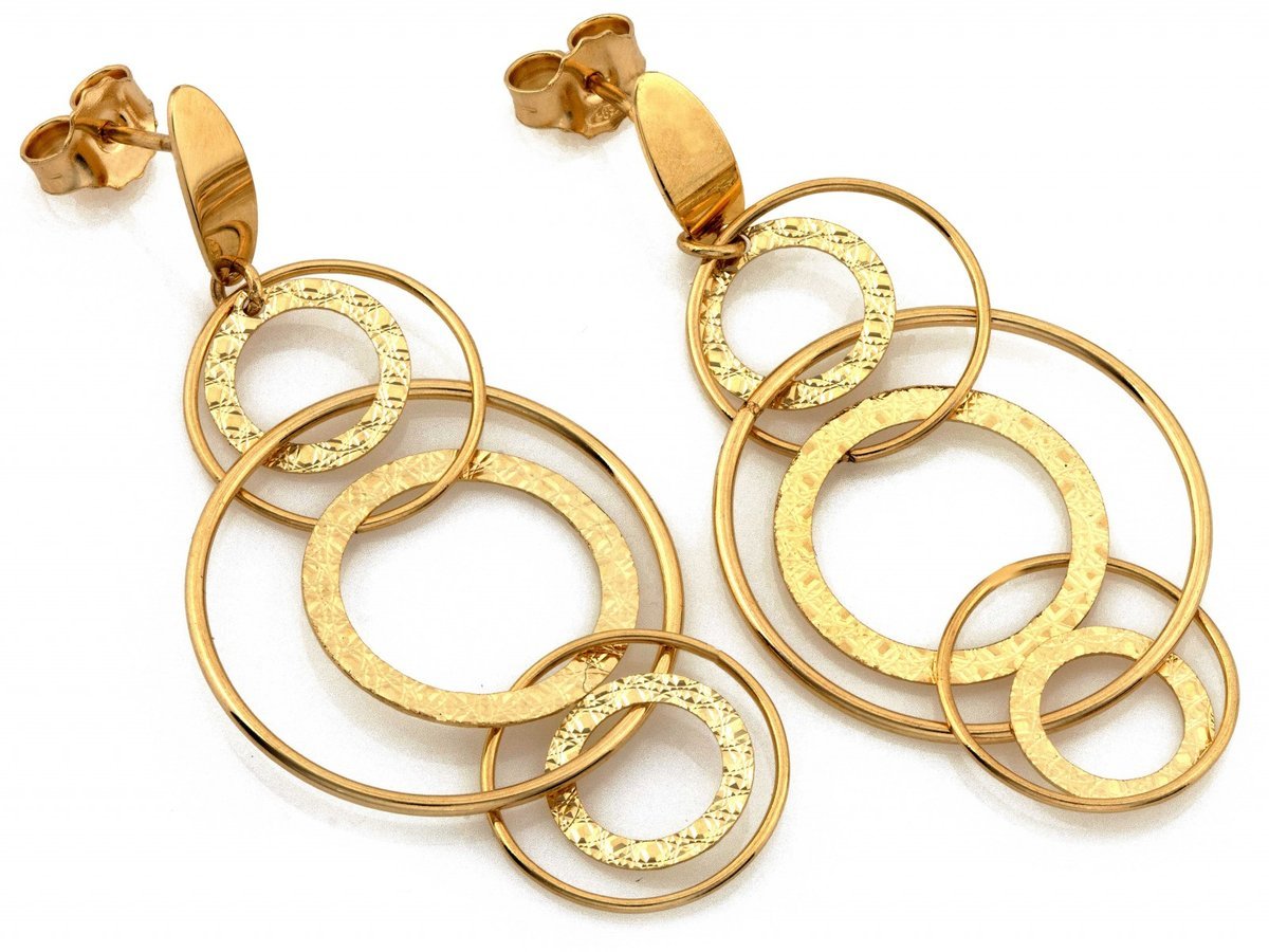 Kolczyki złote 585 z kilku obręczy na sztyfcie 4.11g