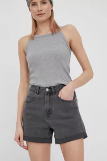 Spodenki damskie - Vero Moda Vero Moda szorty jeansowe damskie kolor szary gładkie high waist - grafika 1