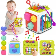 Zabawki sensoryczne - Kostka Sensoryczna Sorter Edukacyjny Montessori 7w1 Cymbałki Klocki - miniaturka - grafika 1