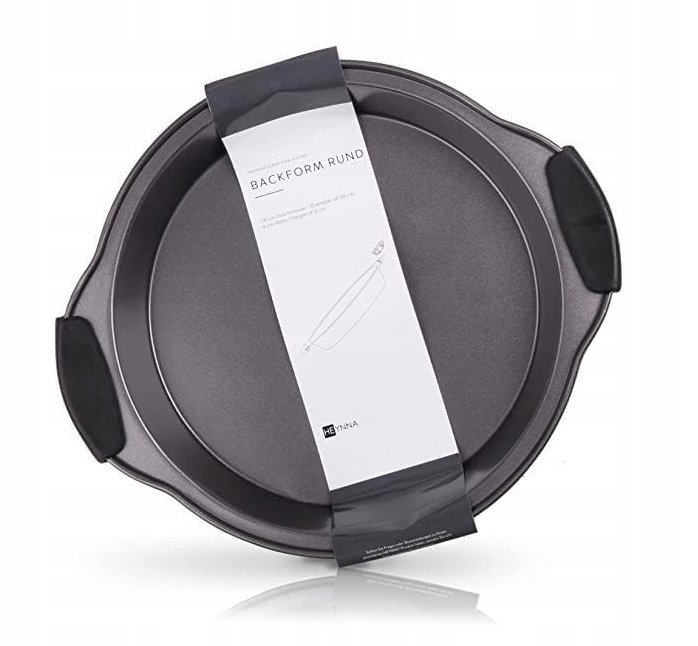 Okrągła forma do pieczenia 24 cm stal węglowa z silikonowymi uchwytami