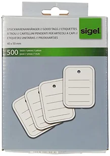 SIGEL ZB350 Zawieszka towarowa biała linie, perforowana, 40x50 mm, 500 sztuk - Cenówki - miniaturka - grafika 1