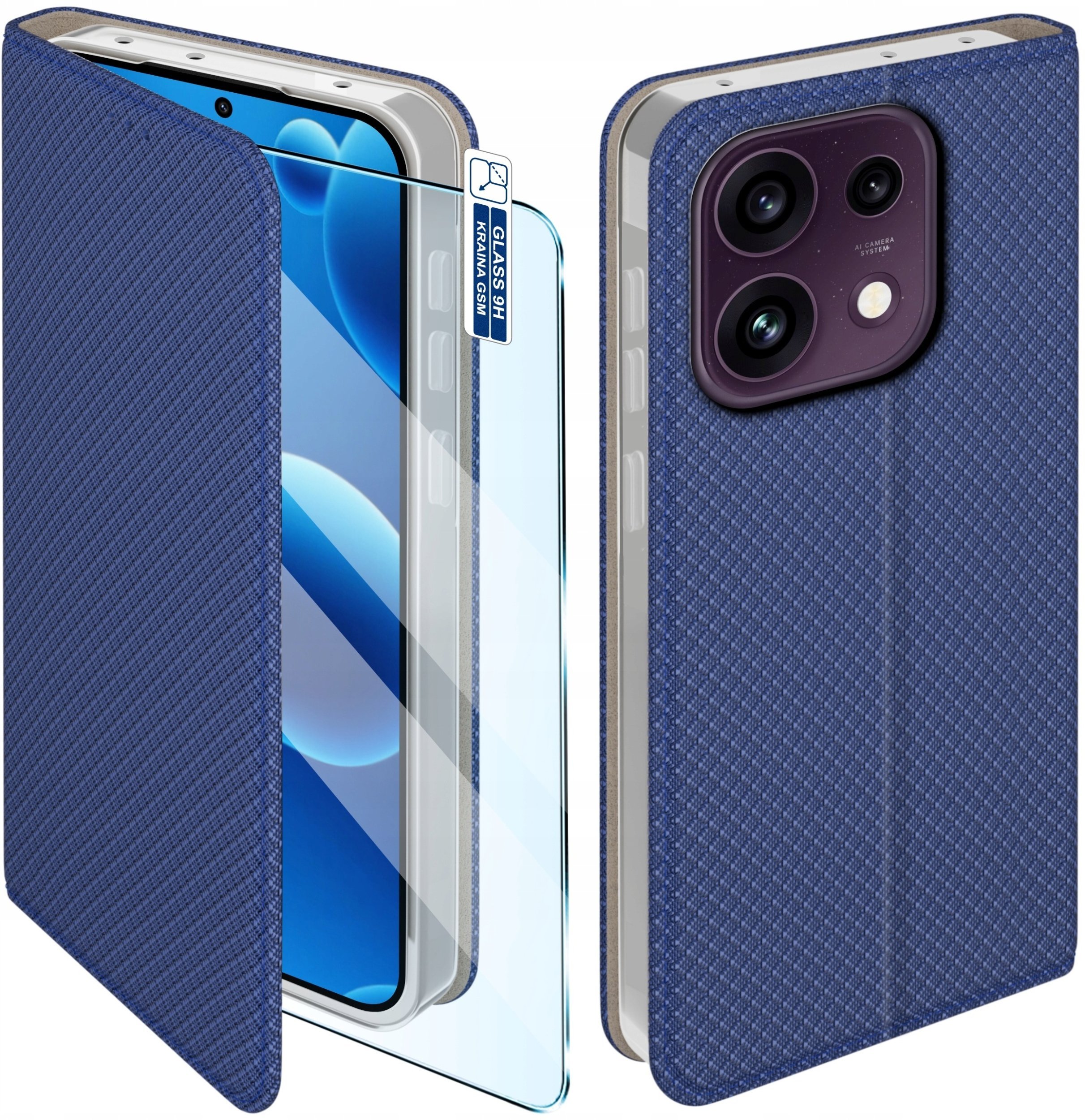 krainaGSM Etui Z Klapką Do Oppo Reno 16 F 16 Fs 5G Zamykane Granatowe Futerał Szkło
