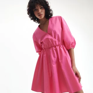 Sukienki - Reserved Bawełniana sukienka mini - Różowy - grafika 1