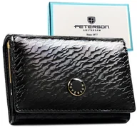 Portfele - Portfel damski skórzany czarny PETERSON mały poziomy na zatrzask rfid stop - miniaturka - grafika 1