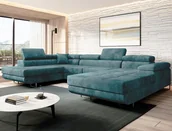 Narożniki - Duży narożnik rozkładany lewy VARBERG U turkusowy z dwoma pojemnikami na pościel. - miniaturka - grafika 1