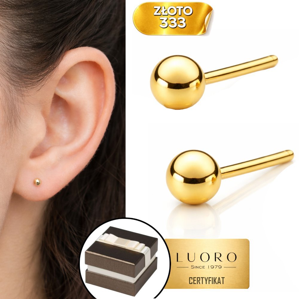 KOLCZYKI ZŁOTE 333 8K KULKI 4 MM SZTYFT ELEGANCKIE DELIKATNE