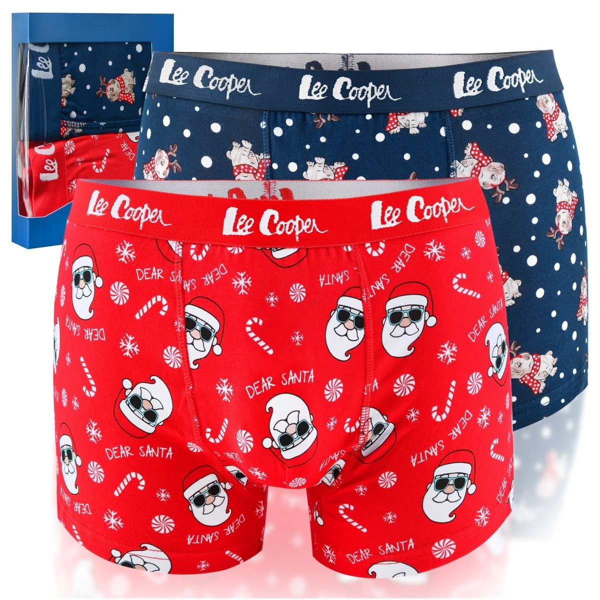 Lee Cooper Bokserki Męskie Świąteczne 2 sztuki Bawełna Wzór Mikołaj Rozmiar XL