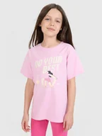 Koszulki dla dziewczynek - 4F T-shirt regular z nadrukiem dziewczęcy - różowy 164 (13-14 lat) - miniaturka - grafika 1