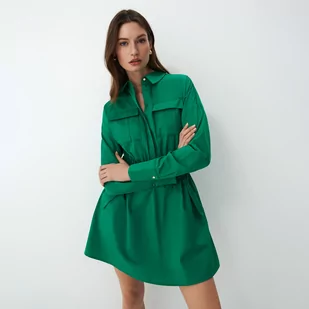 Mohito - Koszulowa sukienka mini z bawełny - Zielony - Sukienki - miniaturka - grafika 1