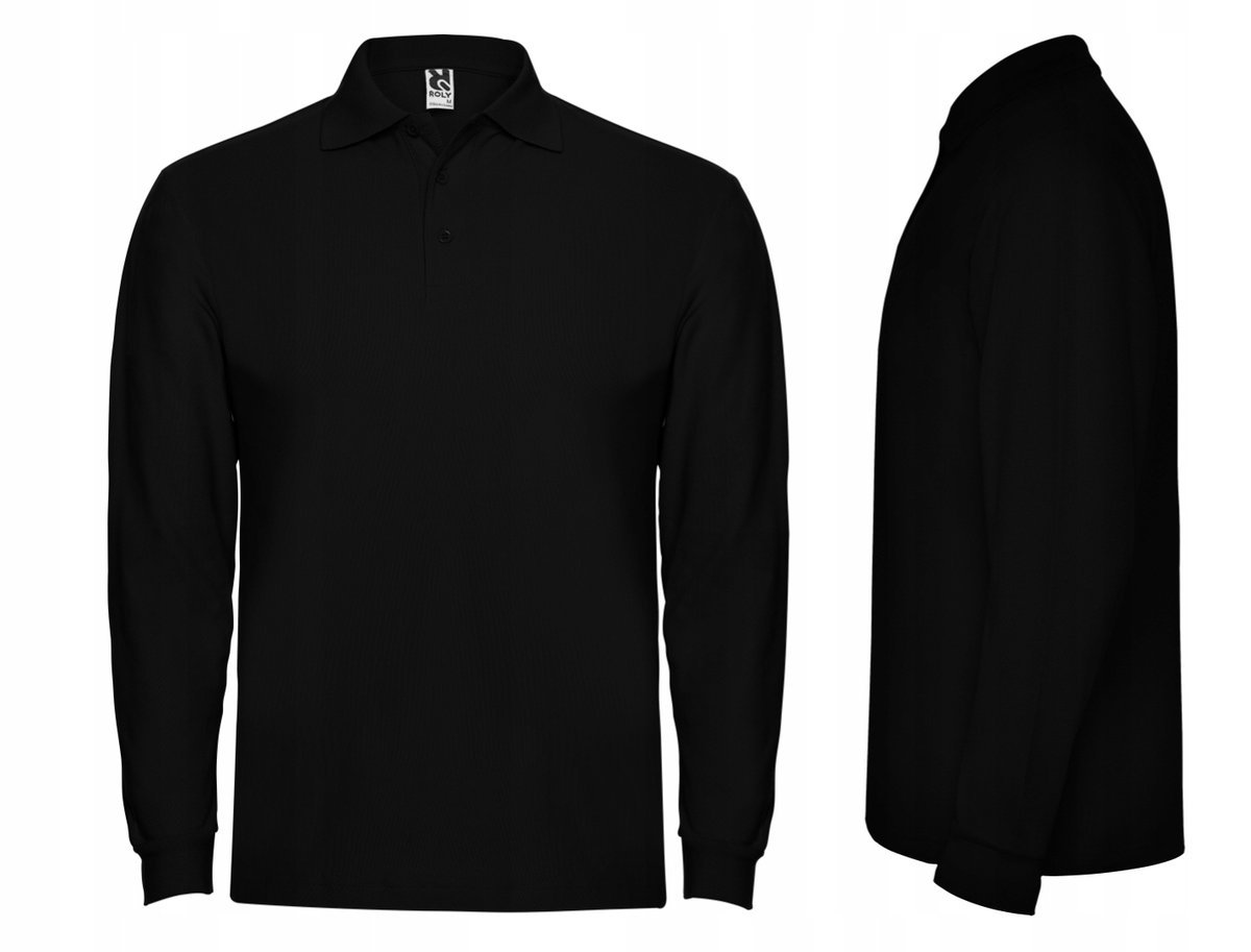 Koszulka POLO Męska Długi Rękaw Bawełna PIQUE ROLY 6635 CZARNA XL