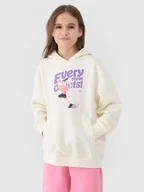 Bluzy dla dziewczynek - 4F Bluza dresowa nierozpinana z kapturem dziewczęca - biała 164 (13-14 lat) - miniaturka - grafika 1