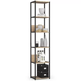 Regał loftowy metalowy 40 cm - czarny-dąb sonoma - 6 półek - Regały - miniaturka - grafika 1