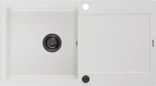 Mexen Leo zlewozmywak granitowy 1-komorowy z ociekaczem 900 x 500 mm, biały, syfon czarny - 6501901010-20-B - Zlewozmywaki - miniaturka - grafika 1