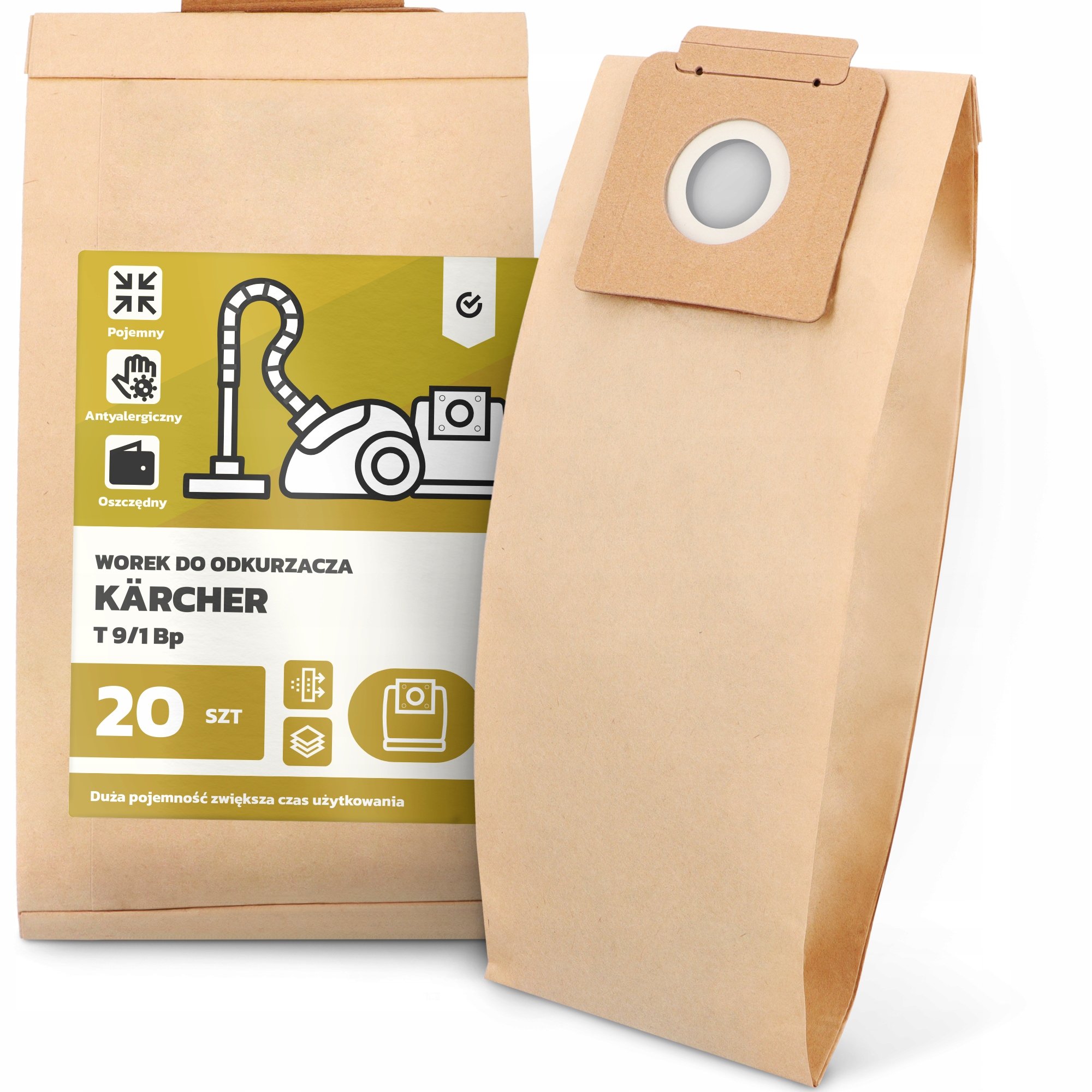 20x Worek do Odkurzacza Kärcher T 9/1 Bp Papierowy Duży Mocny Worki 2A-W