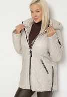 Kurtki damskie - Ciemnoszara Pikowana Kurtka Ozdobiona Pikowaniem z Odpinanym Kapturem Falerosa - miniaturka - grafika 1