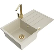 Zlewozmywaki z baterią - Mexen Bruno zlewozmywak granitowy 1-komorowy z ociekaczem i baterią kuchenną Rita, beżowy - miniaturka - grafika 1