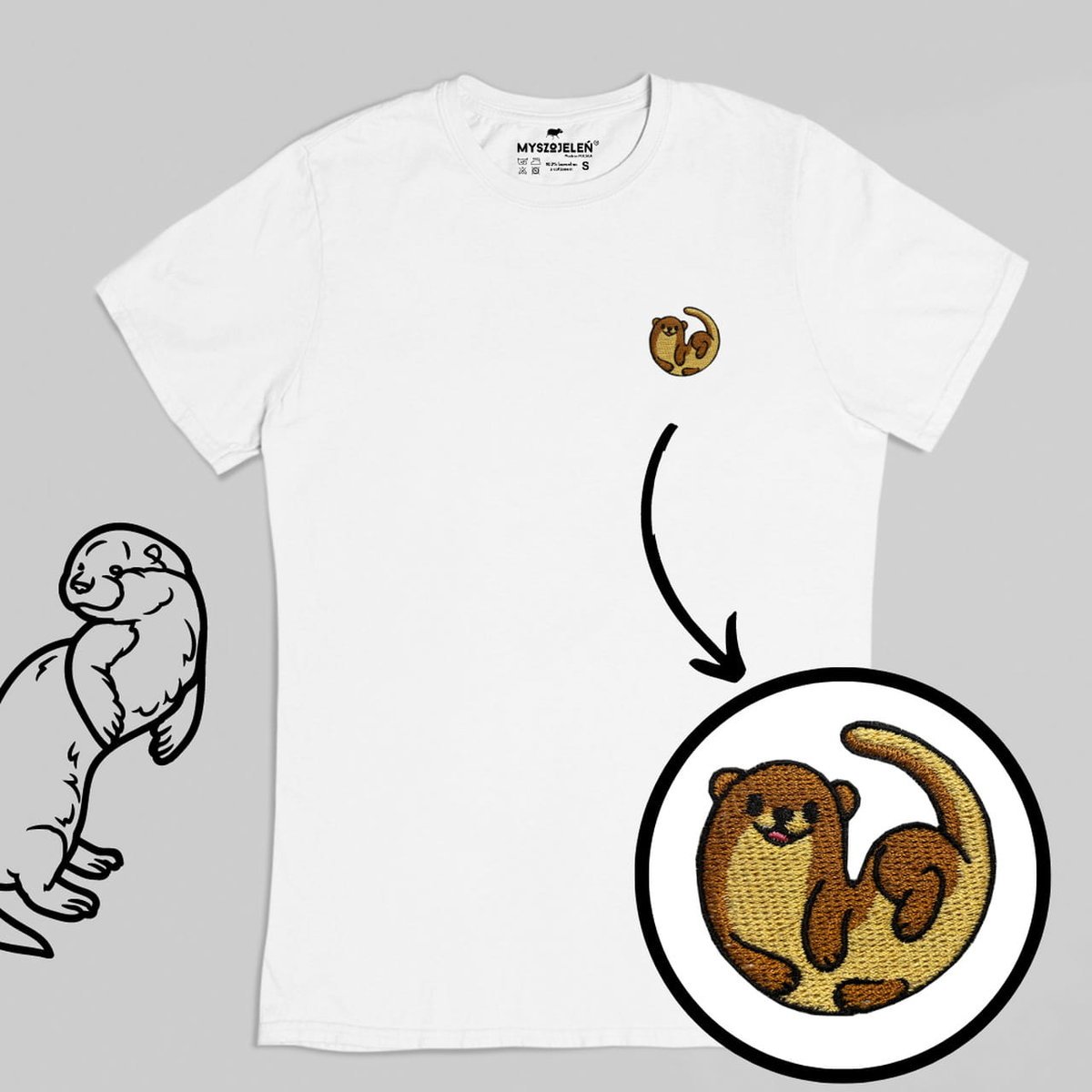 Haftowany T-shirt - WYDRA - biały L