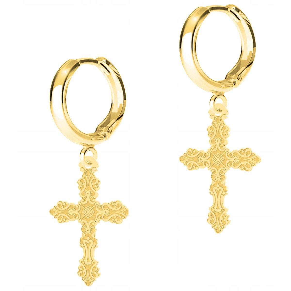 Złote Kolczyki Ozdobne Krzyże Krzyżyki Cross Krzyż Cross SREBRO 925