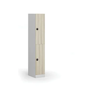 Szafka ubraniowa ze schowkami, 2 schowki, 1850 x 300 x 500 mm, zamek z czytnikiem kart RFID, drzwi laminowane, dąb naturalny - Szafki biurowe - miniaturka - grafika 1