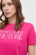 Koszulki sportowe damskie - Versace Jeans Couture t-shirt bawełniany damski kolor różowy - miniaturka - grafika 1