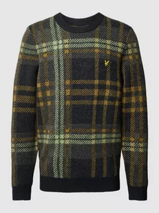 Sweter z dzianiny ze wzorem w kratę glencheck - Swetry męskie - miniaturka - grafika 1