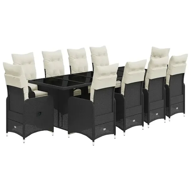 Zestaw bistro ogrodowy czarny, rattan PE, stół 240x90x75 cm, krzesła 54,