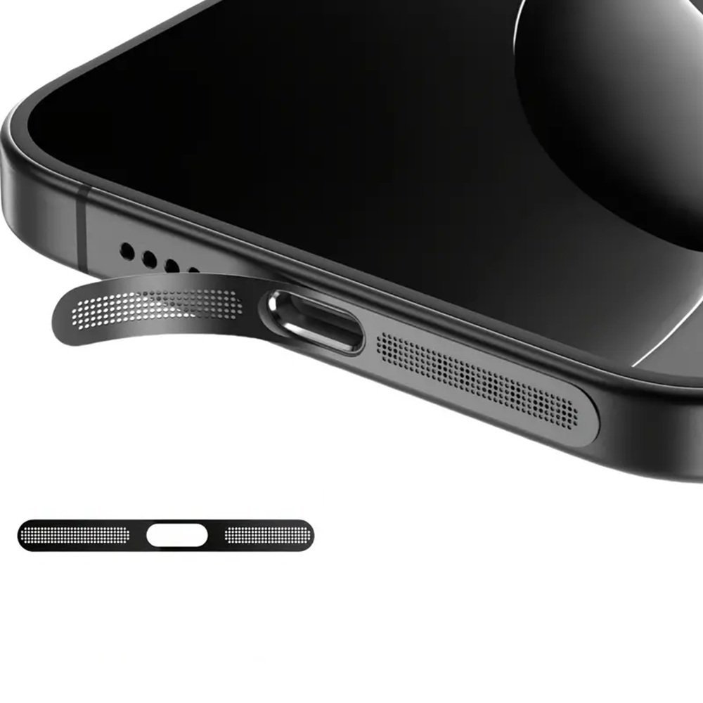 Siateczka ochronna Anti Dust Mesh membrana dolnego głośnika mikrofonu metalowa naklejka przeciwpyłowa do iPhone 12 13 14 15 16 (Czarny)
