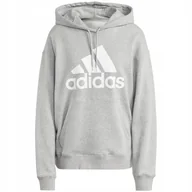 Bluzy damskie - Bluza damska adidas Essentials Big Logo Oversized French Terry Hoodie szara - miniaturka - grafika 1