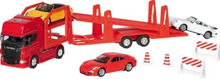 Samochody zabawki Transporter z lawetą Super Truck Scania V8 i 3 metalowe autka Goki - Samochody i pojazdy dla dzieci - miniaturka - grafika 1