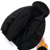 Kurtki damskie - TEMU Kurtka Zimowa z Kapturem dla Kobiet - Gruba, Podszewka Polarowa na Zamek, Długi Rękaw i Kieszenie, Jednokolorowe Casualowe Okrycie na - miniaturka - grafika 1