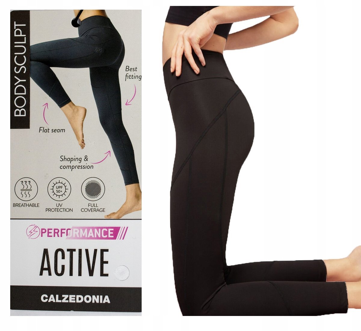 Legginsy sportowe damskie CALZEDONIA czarne kryjące modelujące fitness M
