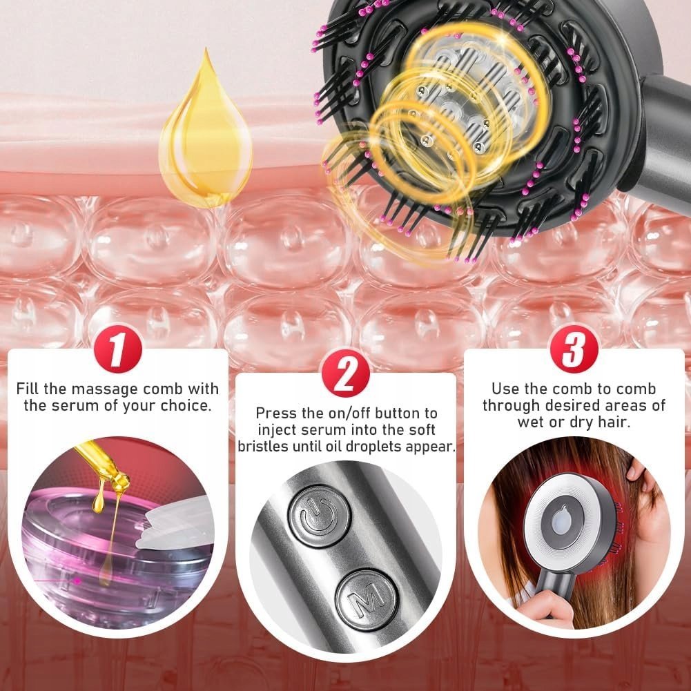 MASAŻER GŁOWY ELEKTRYCZNY Z TERAPIĄ ŚWIATŁEM I DOZOWNIKIEM OLEJKU